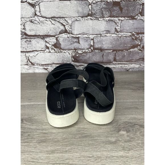 ECCO Yuma Black Nubuck Leather Stretch Wedge Strappy Sandals Women 41EU/10.5M US - Picture 5 of 16